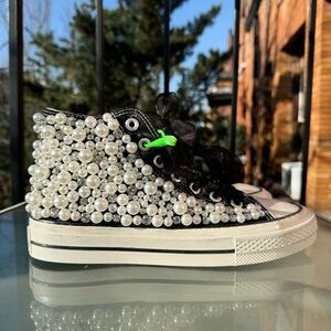 New Free People Nanku Pearl Crush Hi Top Sneakers Shoes Black Womens 8